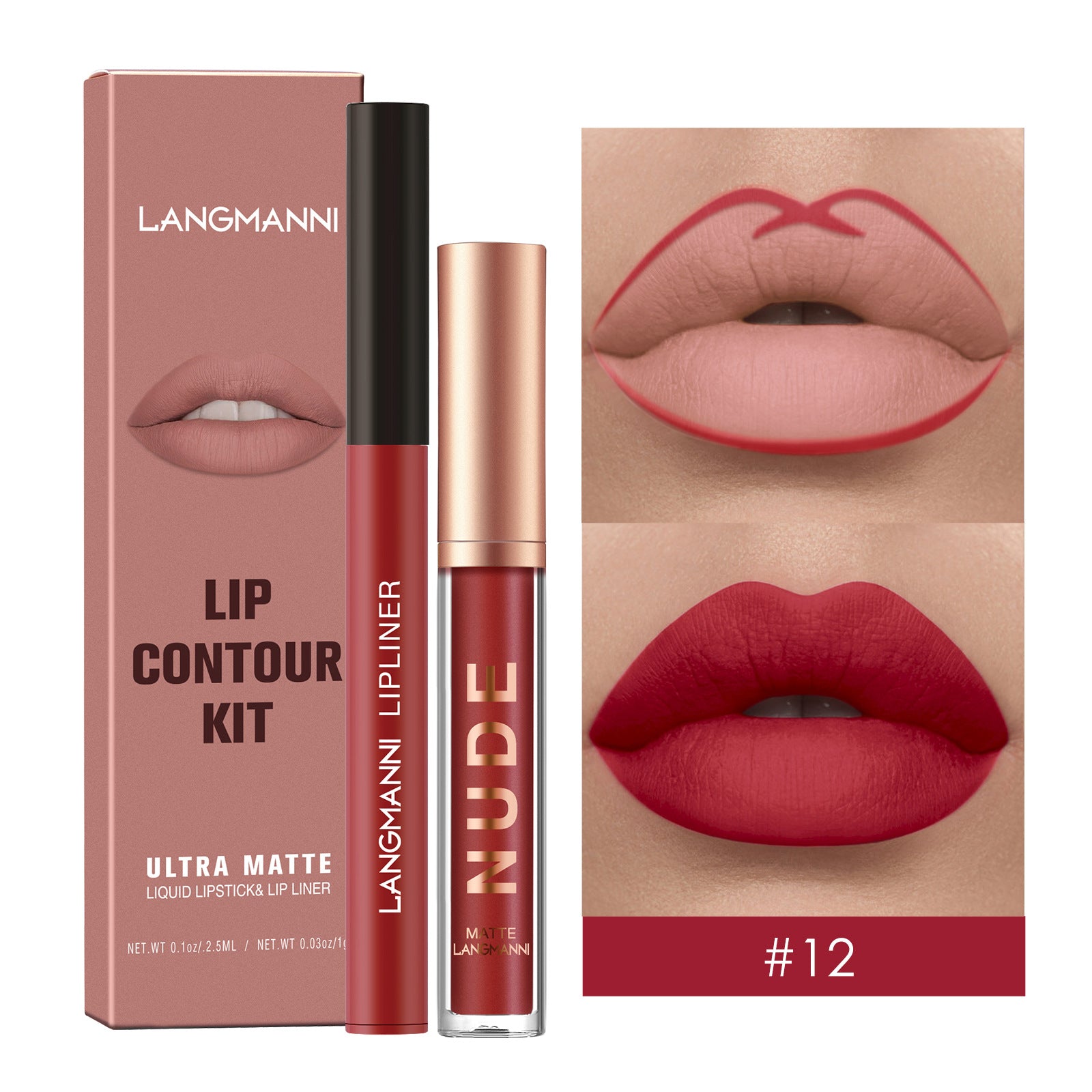 Waterproof Lasting Matte Velvet Lip Gloss Lip Liner Set 2pcs/set Lipliner Pen and Lip Gloss Combination Set Lips Contour