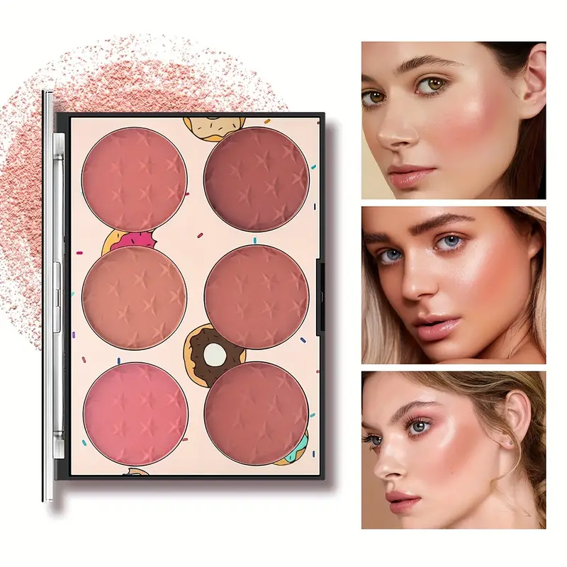 6-color blush palette matte waterproof natural long-lasting high-pigment brightening cute star print blush