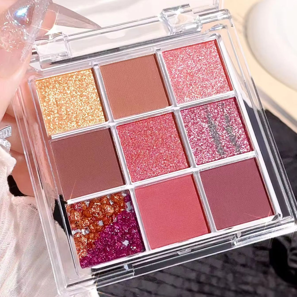 Summer 9 color eyeshadow palette  Orange brown  pink and gold  matte shimmer effect  lasting makeup  keep glitter rose Eyeshadow