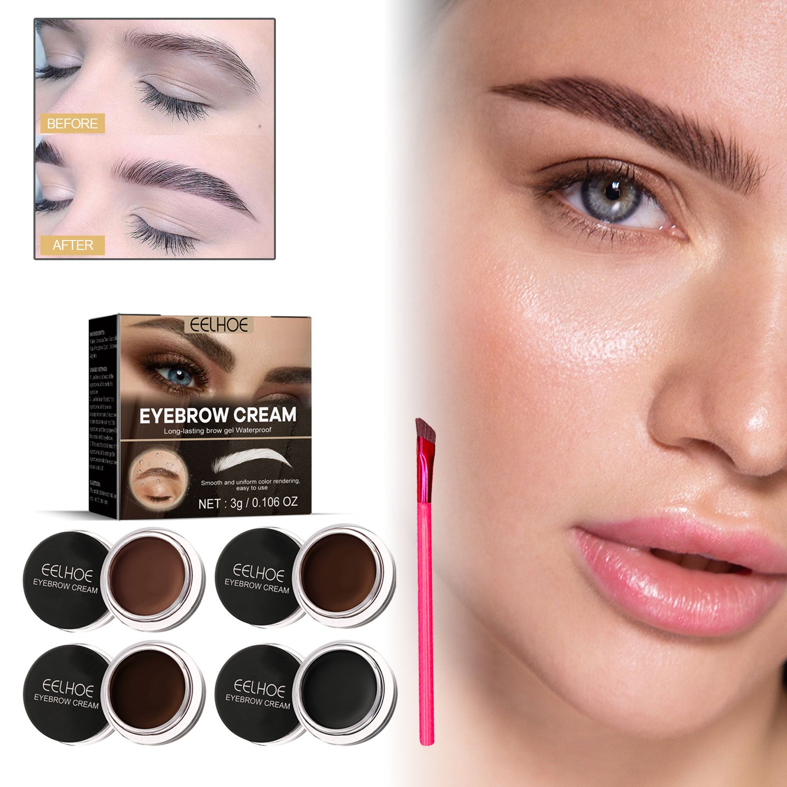 Light Brown Eyebrow Tint - Waterproof Smudge-proof Natural 3D Wild Brows Long Lasting Color Vegan Formula Easy Apply