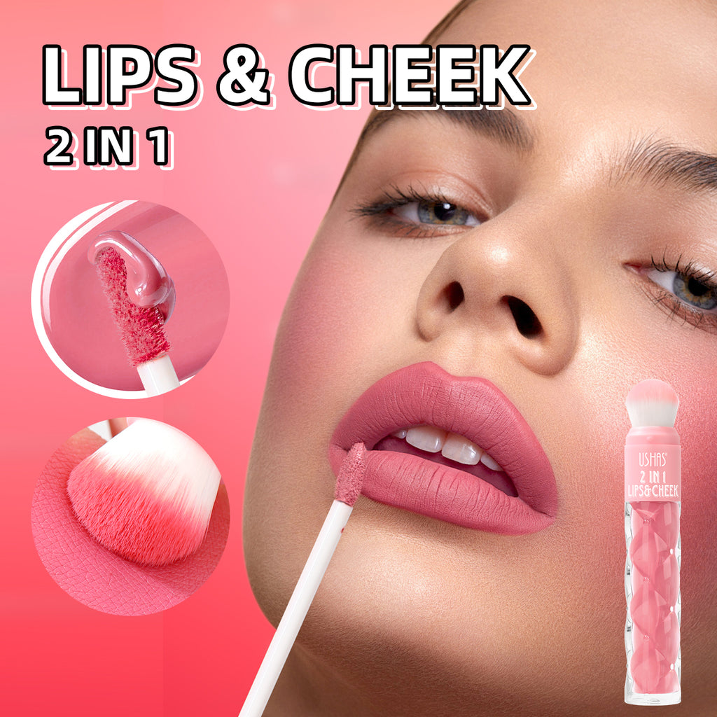 2 in 1 lip gloss + blush easy to apply long-lasting color long-lasting waterproof  natural matte  with sponge brush