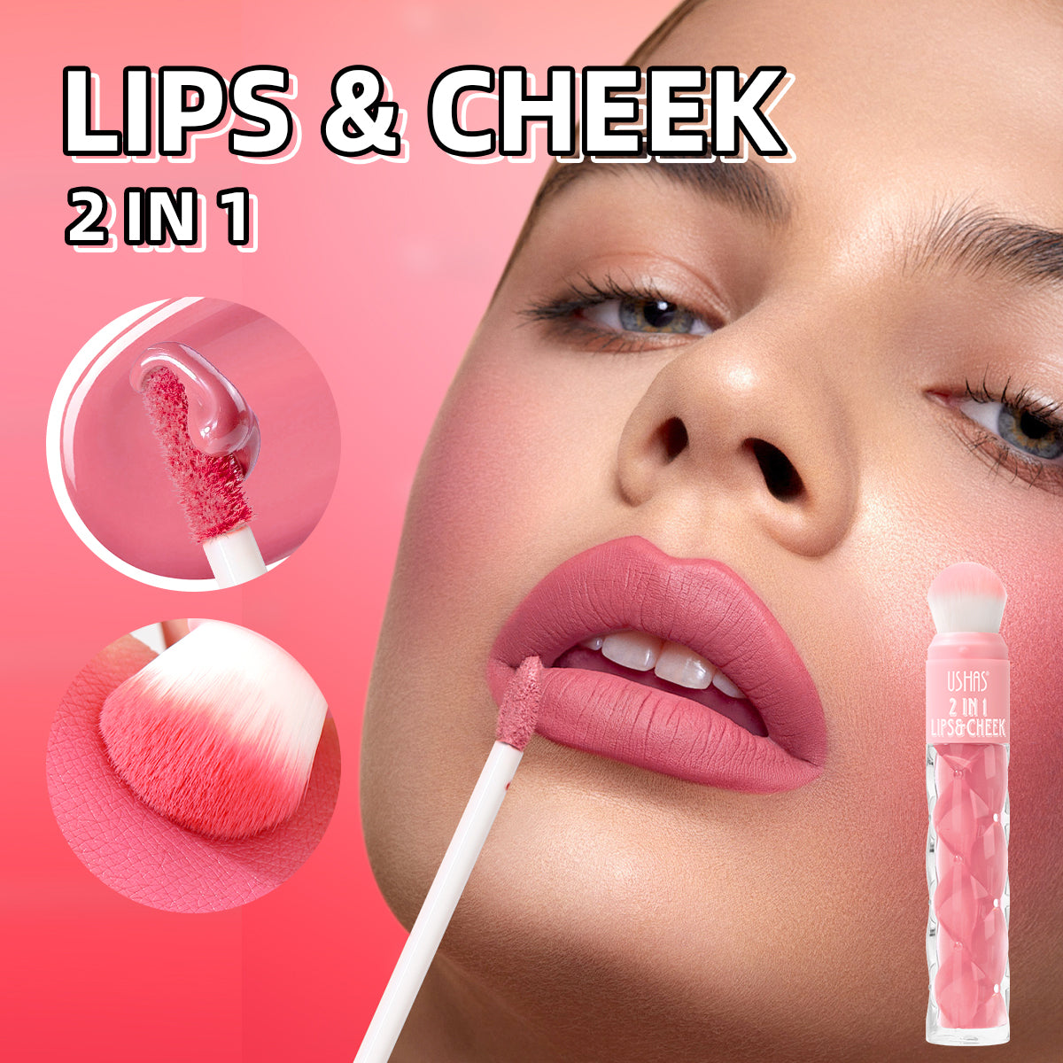 2 in 1 lip gloss + blush easy to apply long-lasting color long-lasting waterproof  natural matte  with sponge brush