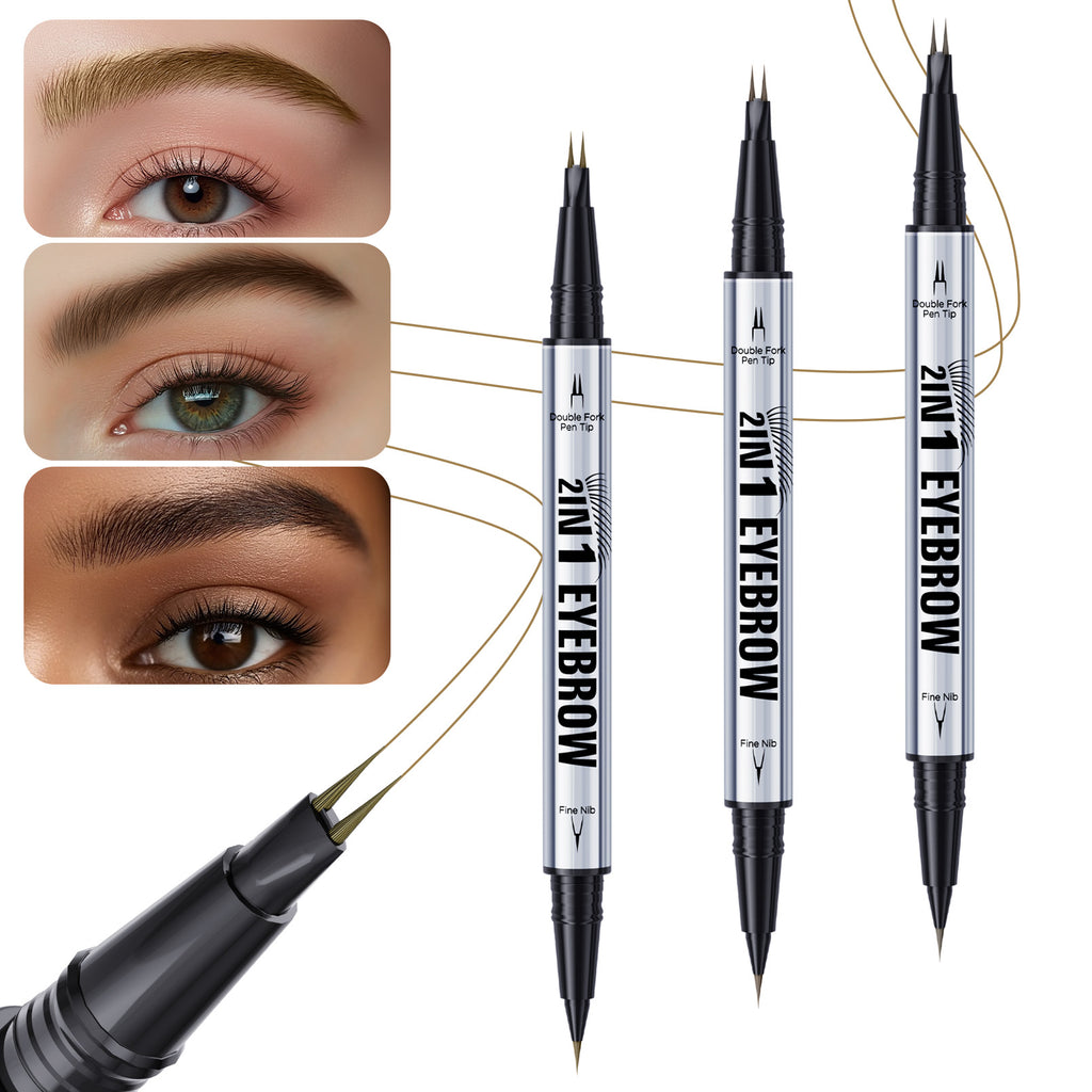 Two-pronged Eyebrow Pencil Waterproof Two-in-one Liquid Eyebrow Pencil Curved Eyebrow Pen With Fork And Precise Brush Tip Makeup