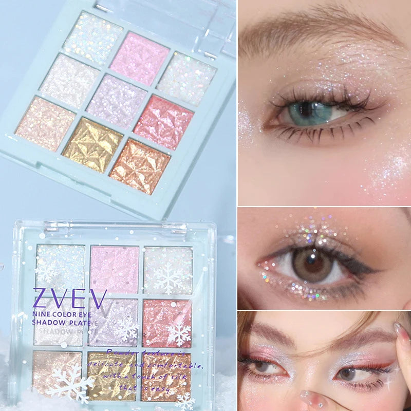 9 Colors Glitter Snowflake Eyeshadow Palette Dream Girl Pearly Eye Shadow Matte Matte Highlights Cool Tone Charming Eyes Makeup
