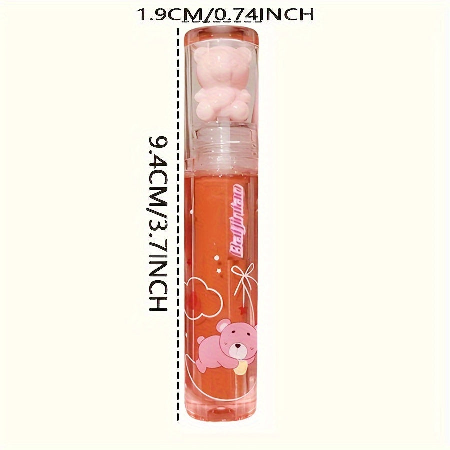 6 color lip glaze cute little bear mirror gloss  jelly lips with sparkling light dew water  long-lasting stain resistant trans