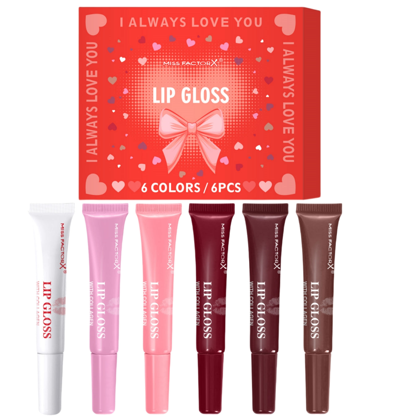 6pcs/box 6-color lip gloss set Unique gift set Long-lasting moisturizing Glossy lip color Valentine’s Day gift Thanksgiving gift