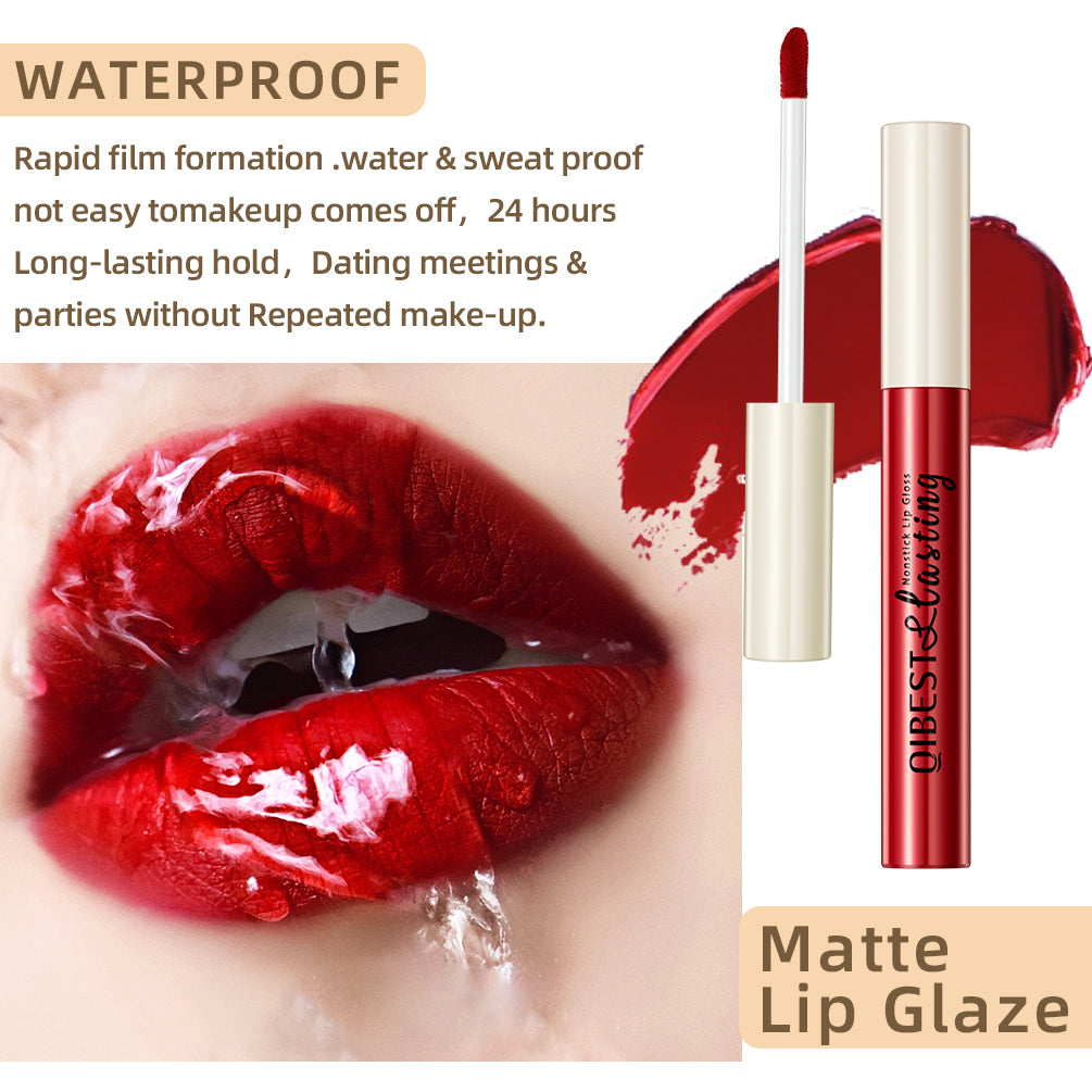 Sexy Red Matte Lip Gloss Long Lasting Velvet Liquid Lipstick Lip Makeup Women Beauty Nonstick Cup Waterproof