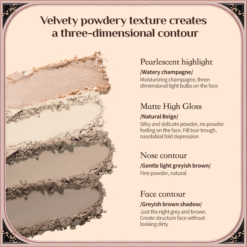 Flower Knows Highlighter & Contour 4-color Makeup 3D Bronzer Matte Contour Powder