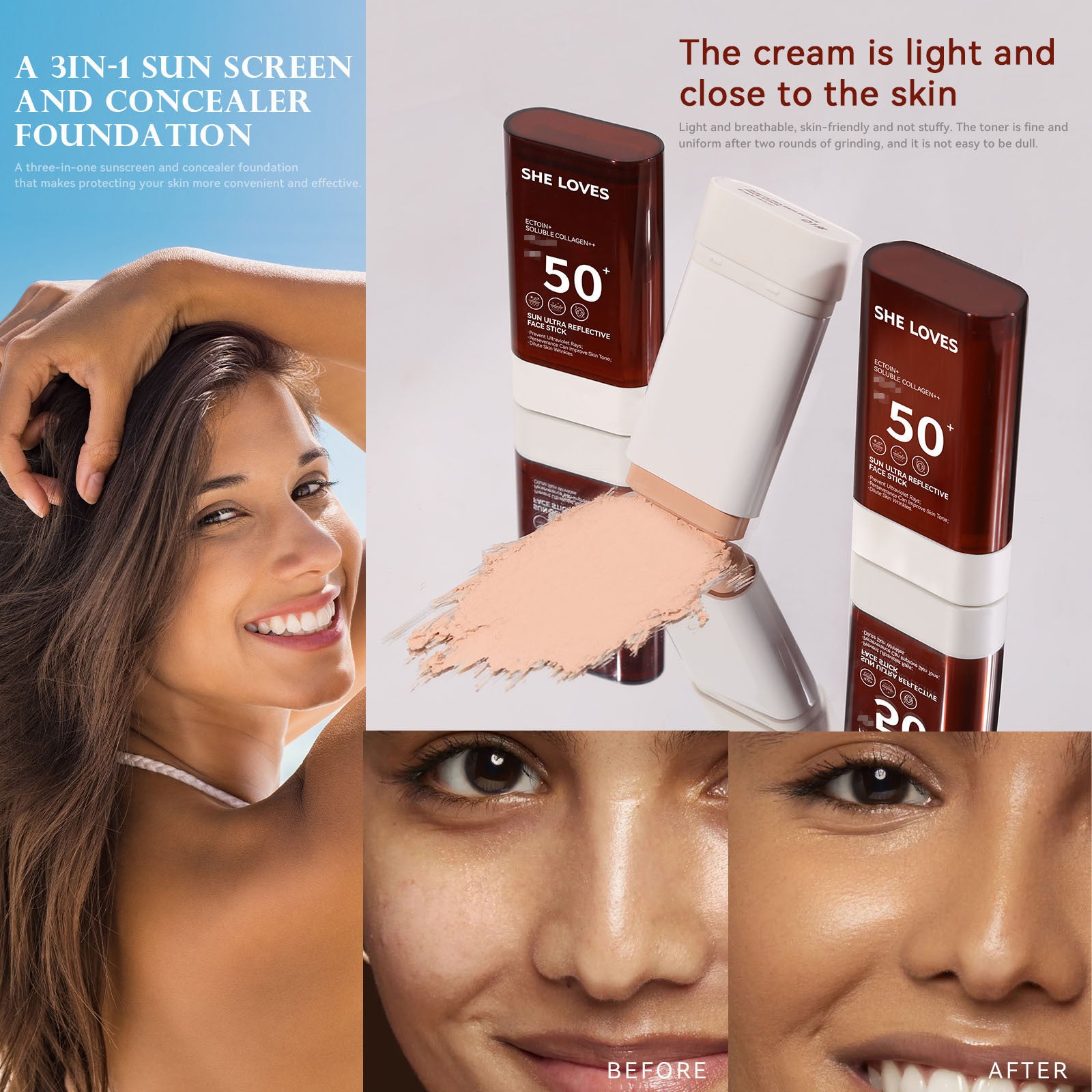 Longlasting Non-Transfer Full Coverage Foundation Stick Lightweight Breathable Natural Finish Makeup Sun Protection Oil-Free