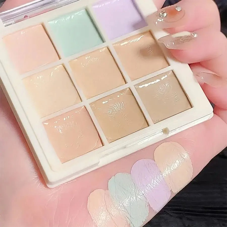 9-Color Flawless Concealer Palette - Waterproof Sweatproof Full Coverage - Corrects Spots Acne Dark Circles Tear Grooves
