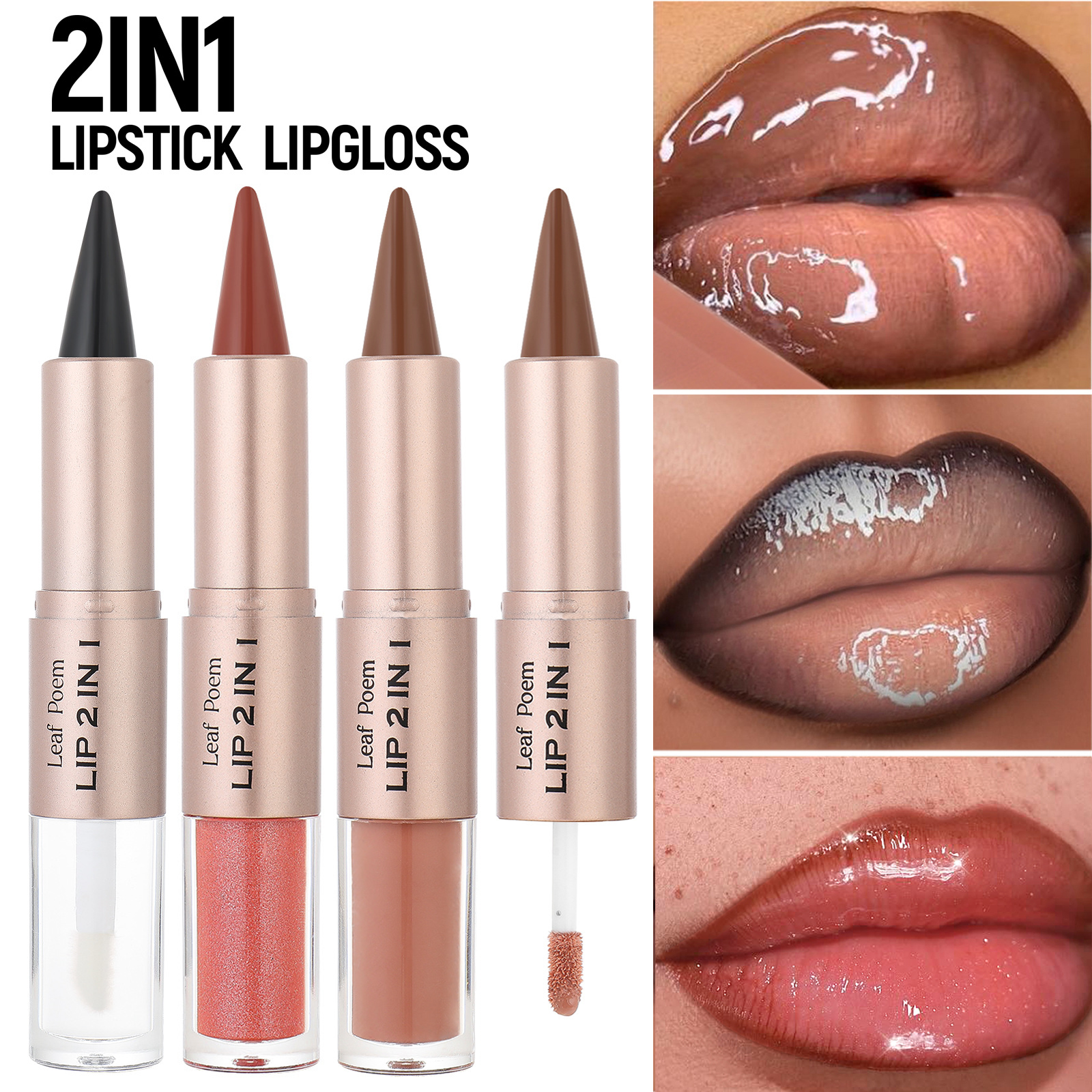 2-in-1 Double Head Lipstick Milk Tea Bean Paste Single Head Mirror Lip Gloss Oil Sexy Lip Makeup Cosmetics 3.5G+2.5G