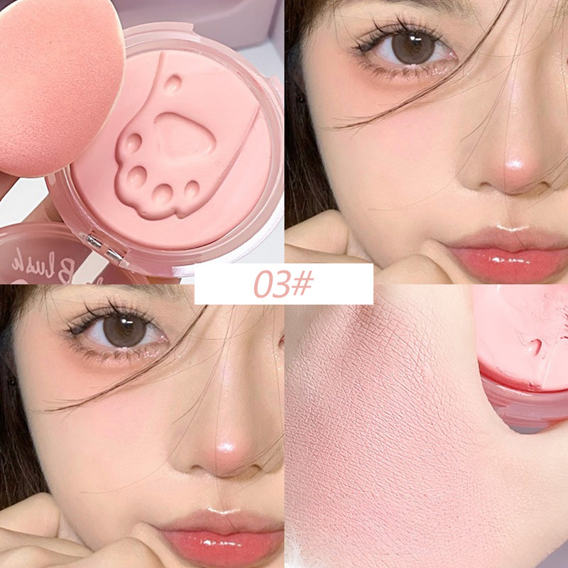 3D Relief Cat Footprint Blush Cream Cute Makeup Face Pink Blusher Tint Cheek Contour Brightens Natural Matte Mousse Rouge Puff