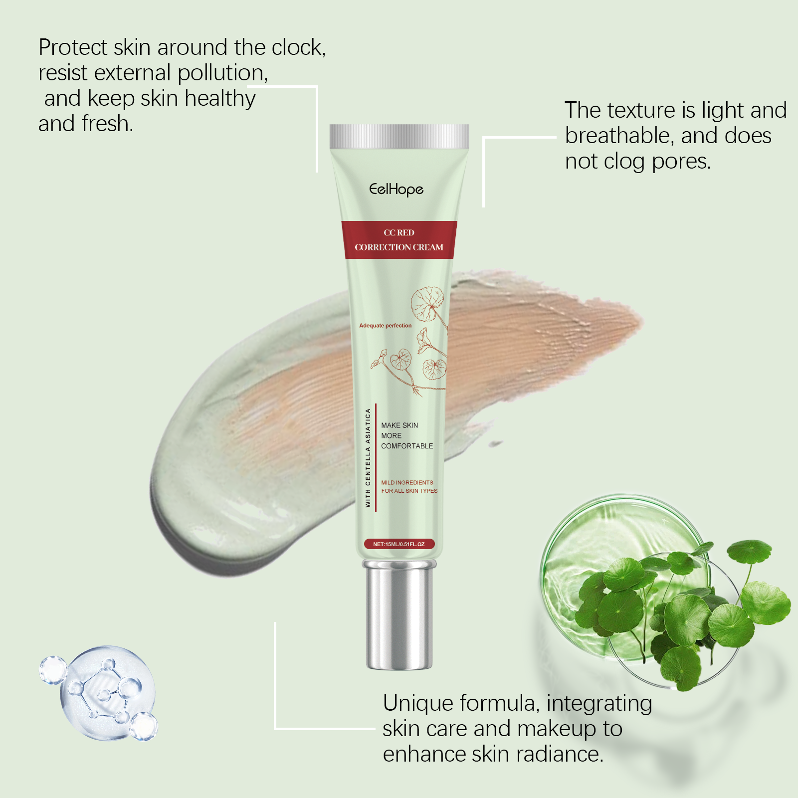 Centella Asiatica  Cream Foundation Color Correcting Facial Repair BB Cream Full Coverage Natural Concealer Whitening Liquid