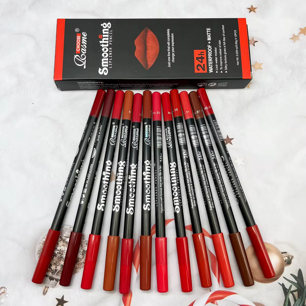12 Colors Lip Liner Pen Set Professional Lip Liner Pencil Fashion Black Rod Non-stick Cup Easy To Color Lipstick Pen Makeup