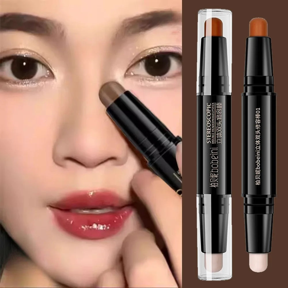 Double-Head Highlighter Concealer Trimming Stick Nose Shadow Cream Pen Brighten Full Coverage Concealer Face Bronzer Cosmetics