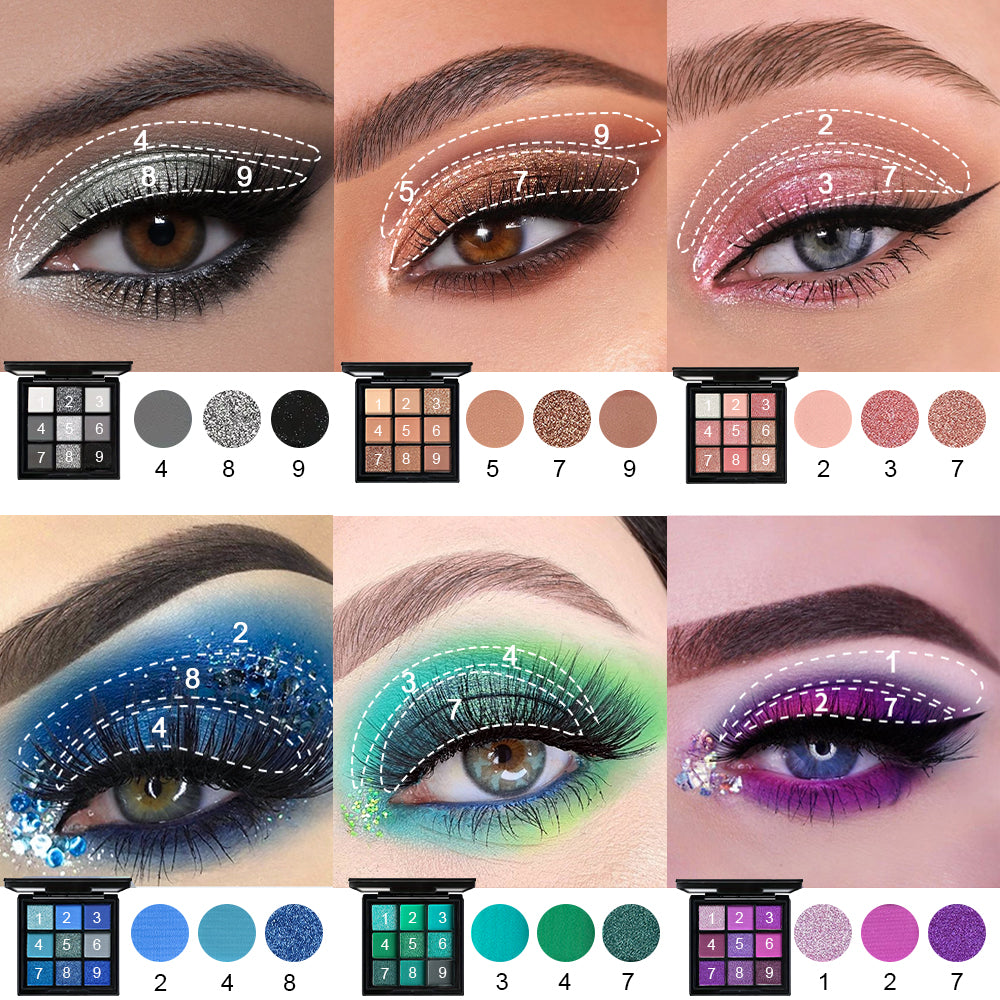 9-Grid Eyeshadow Palette Glitter Pearlescent Matte Eye Shadow Shimmer Makeup Long Lasting Women Beauty Eye Cosmetics Series