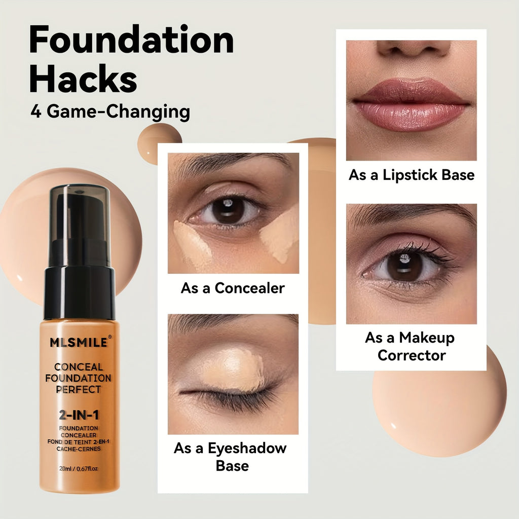2-In-1 Oil Control Liquid Foundation And Conceal Full Coverage Long Lasting Waterproof  Hydrating And Brightening Concealer