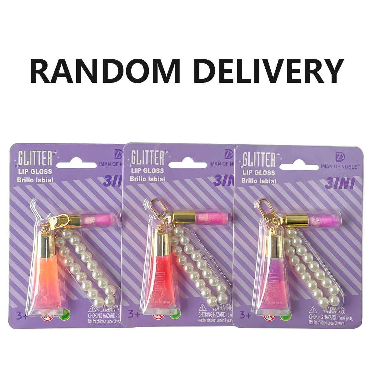 2PCS Warm Change Lip Gloss Set with Pearl Pendant 3-in-1 Lip Oil Lipstick Valentine's Day Gift Lip Gloss