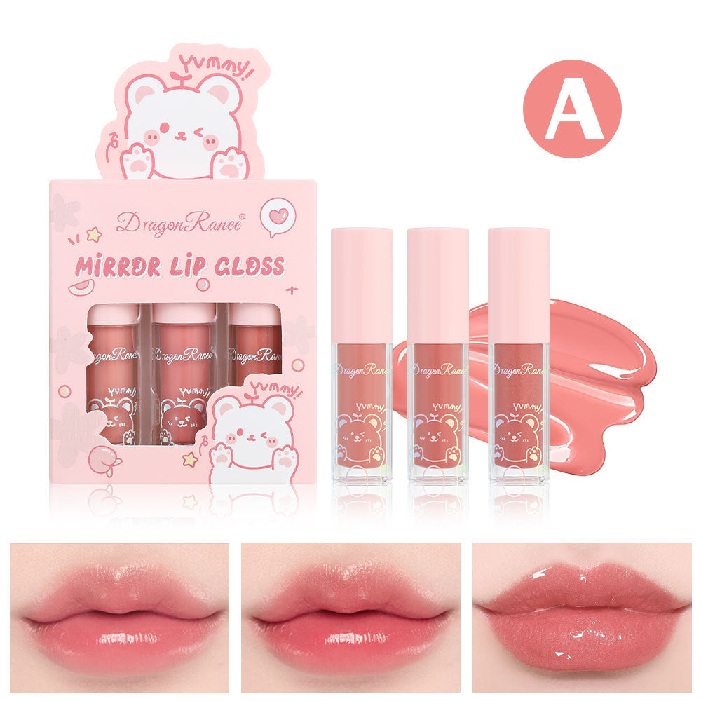 Mirror Moisturizing Lip Gloss Set Pearl Sparkling Liquid Lipstick Kit Cute Bear Nude Lip Liner Green Lipgloss Matte Lip Stick