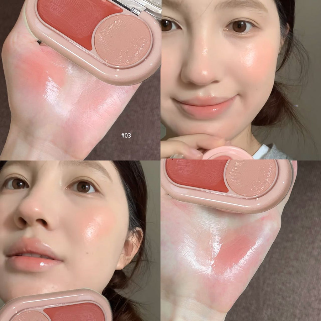 Two Color Powder Blusher Cream Matte Brighten Water Light Peach Cream Blush Natural Cheek Tint Waterproof Face Contouring Makeup