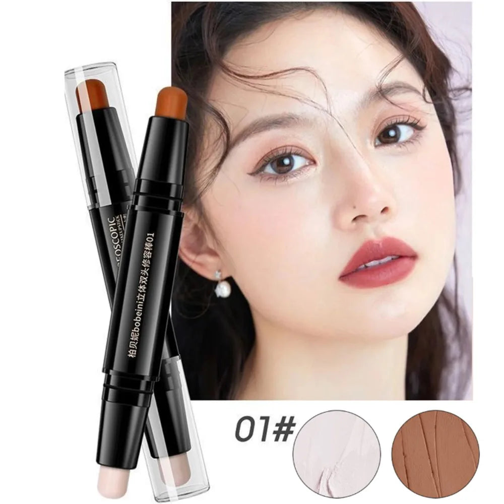 Double-Head Highlighter Concealer Trimming Stick Nose Shadow Cream Pen Brighten Full Coverage Concealer Face Bronzer Cosmetics