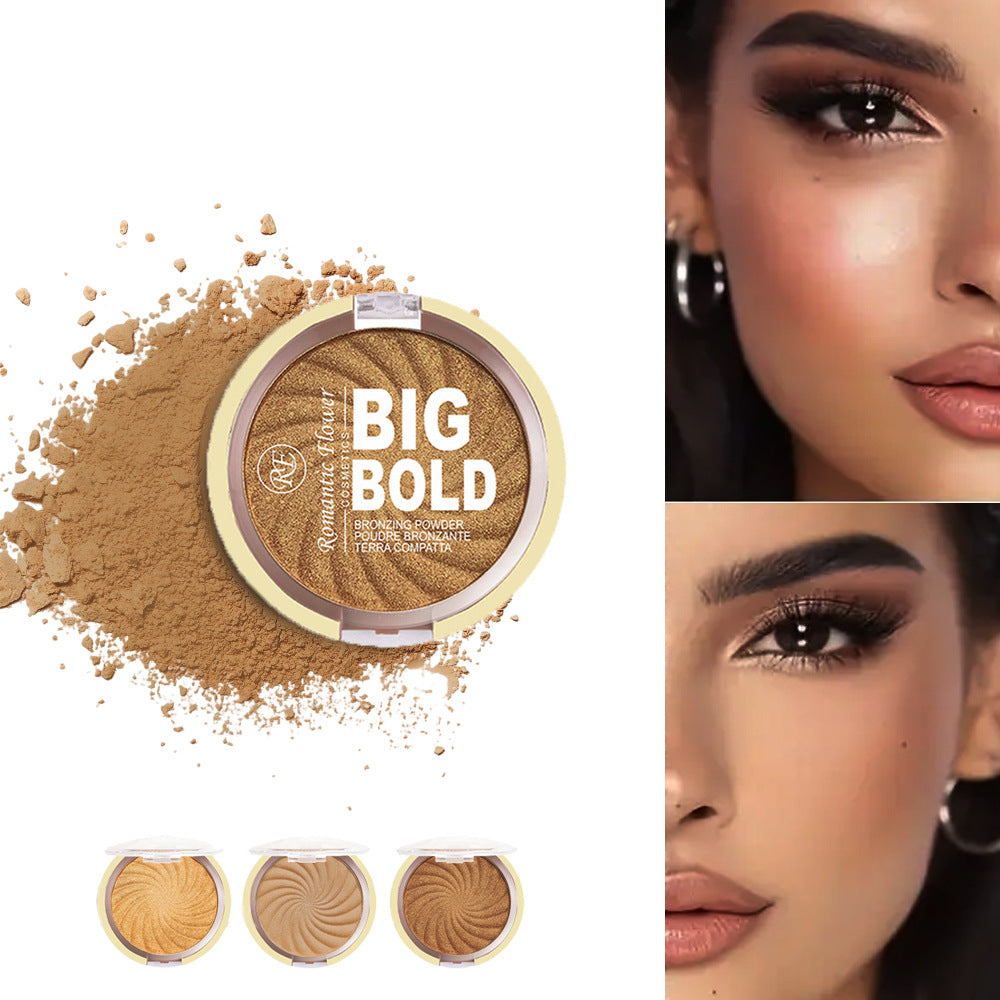 3-color powder brightens the face  bronze color pressed powder  waterproof and high gloss makeup  brightening wheat pearl powder