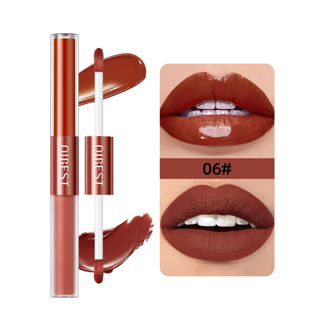 2 In 1 Matte Liquid Lipstick And Mirror Lipgloss Cosmetic Waterproof Lip Glaze Double Head Long-lasting Lip Tint Makeup