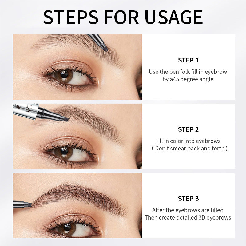 Four-Jaw Ultra-Fine Liquid Eyebrow Pencil 3D Waterproof Tip Tattoo Cosmetic Long Lasting Natural Dark Brown Liquid Eye Brow Pen