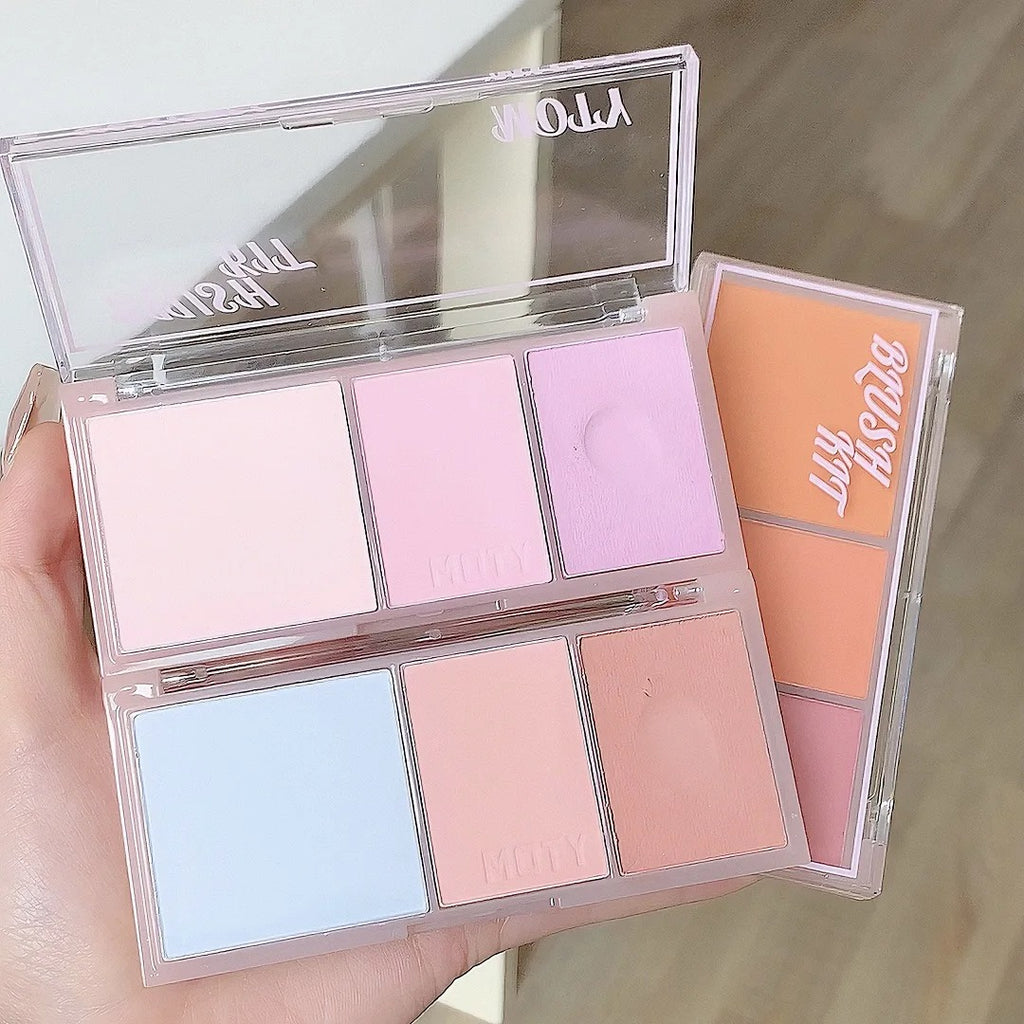 3 Colors Blush Palette Waterproof Pink Taro Purple Matte Blusher Face Makeup with Mashed Potato Texture Highlight Powder Blush