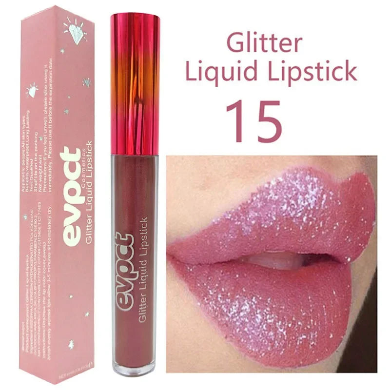 Waterproof Diamond Shimmer Glitter Lip Gloss 15 Colors Matte Glitter Liquid Lipstick Diamond Pearl Colour Lip Gloss Sexy
