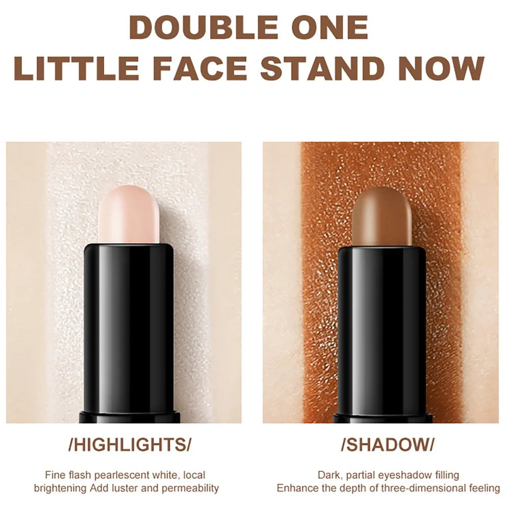 Double-Head Highlighter Concealer Trimming Stick Nose Shadow Cream Pen Brighten Full Coverage Concealer Face Bronzer Cosmetics