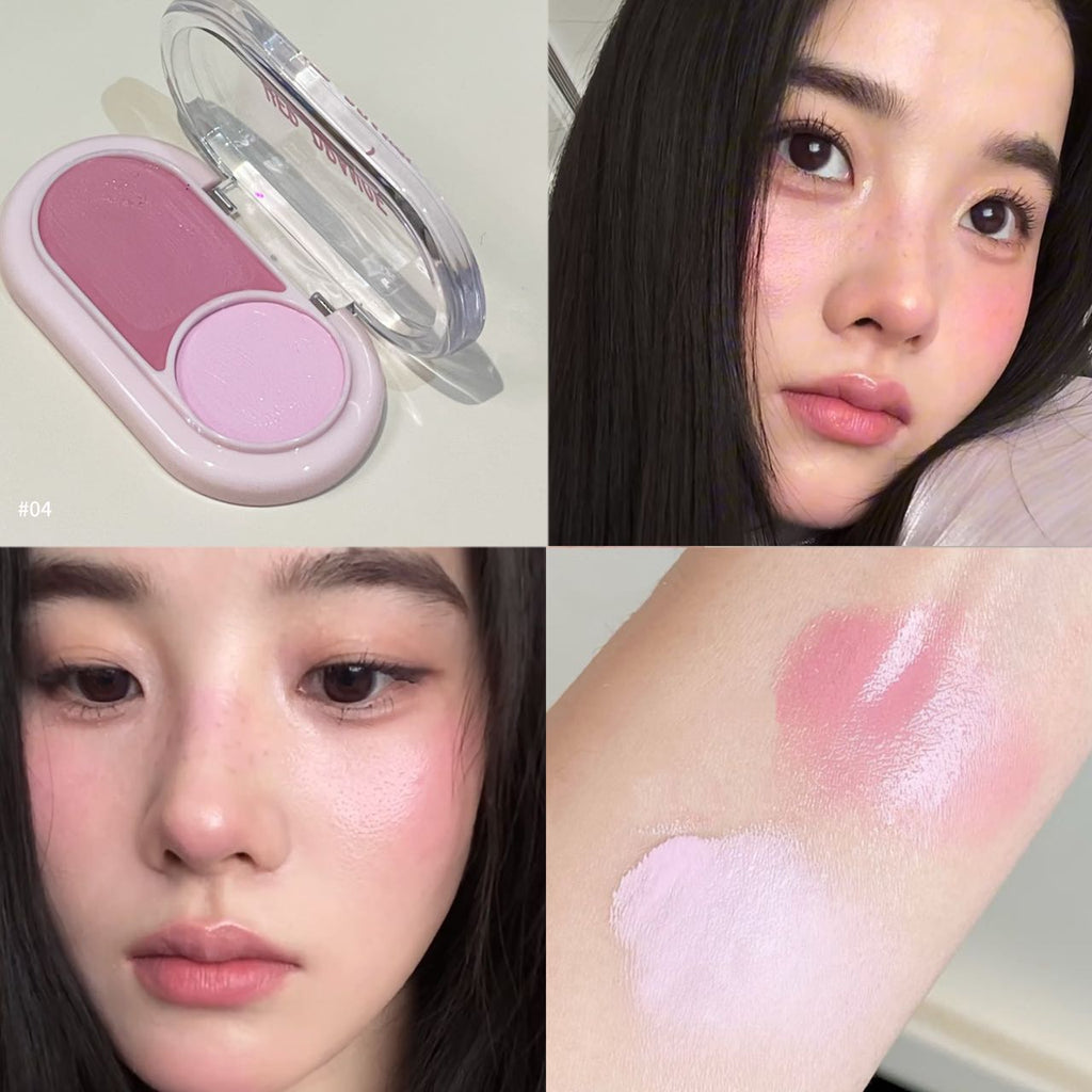 Two Color Powder Blusher Cream Matte Brighten Water Light Peach Cream Blush Natural Cheek Tint Waterproof Face Contouring Makeup