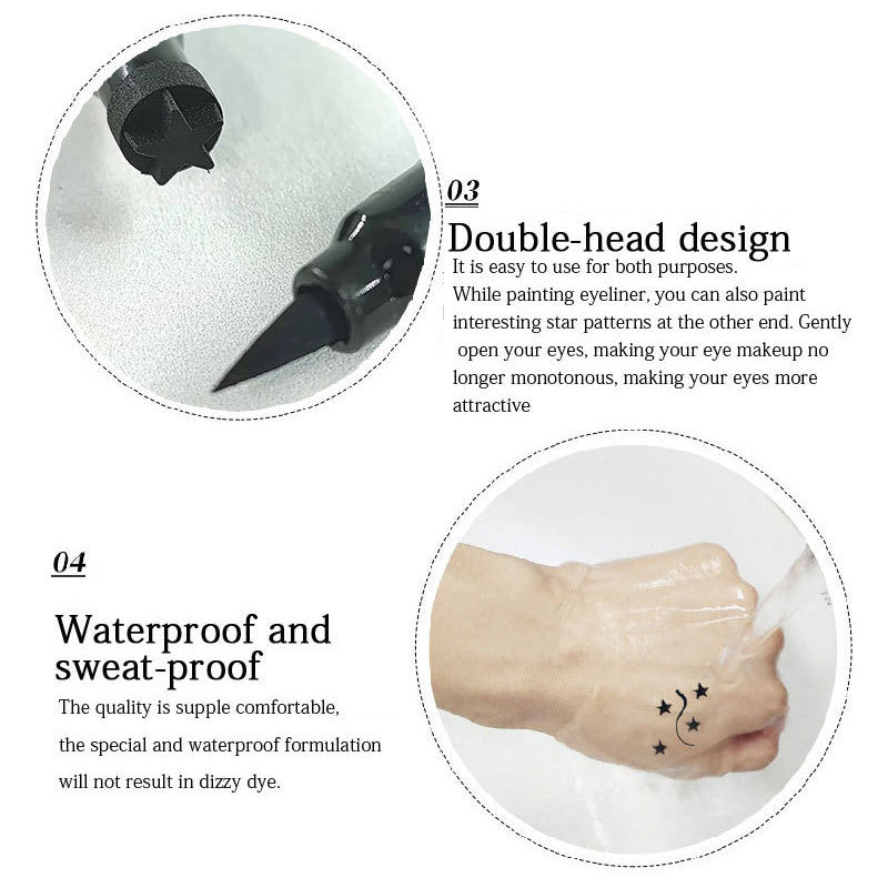 2 IN 1 Butterfly Seal Eyeliner Pen Star Moon Stamp Long-Lasting Waterproof Black Liquid Eye Liner Pencil
