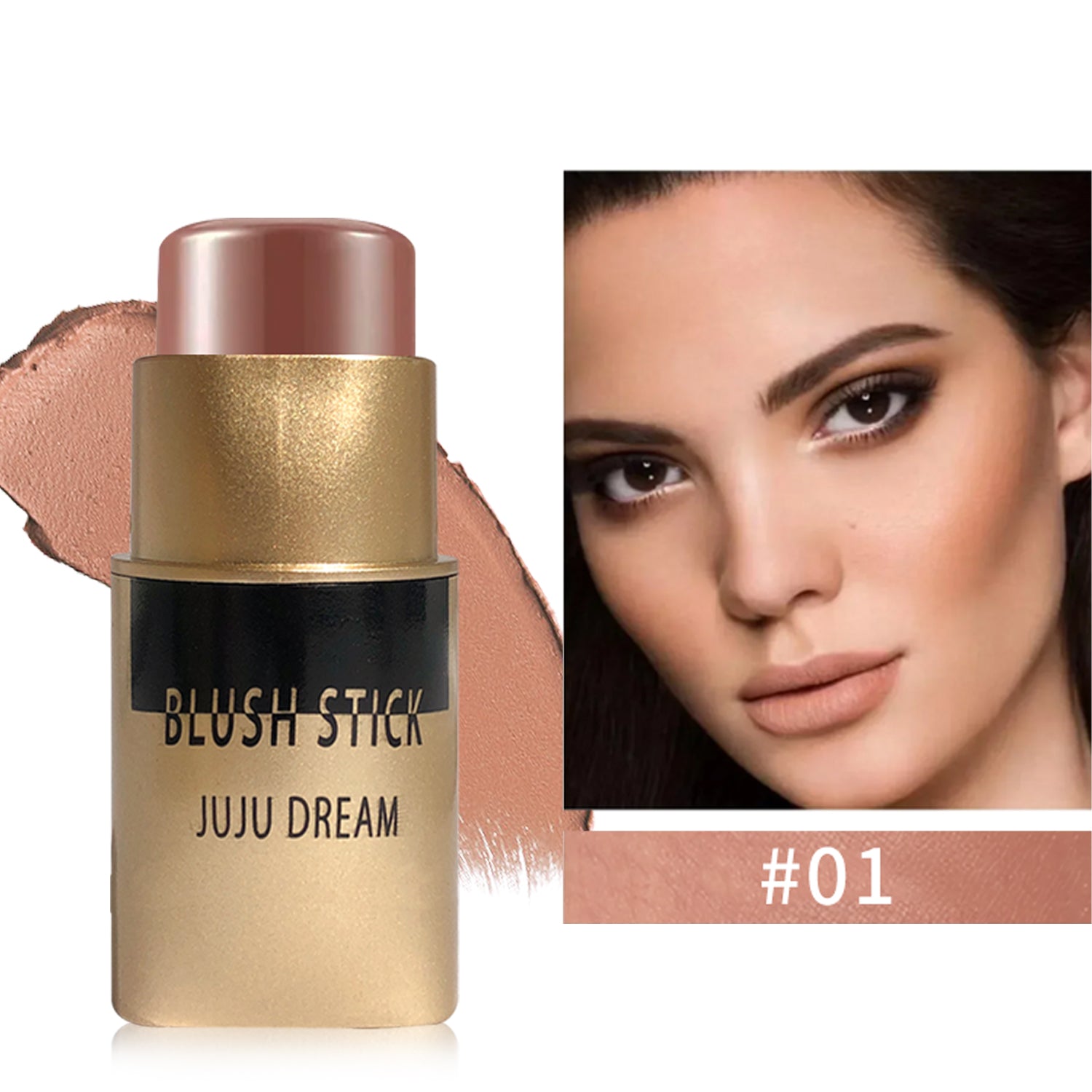 Golden lustrous blush stick with a contour stick   featuring a blend of bronze powder and blush   a facial contour pen