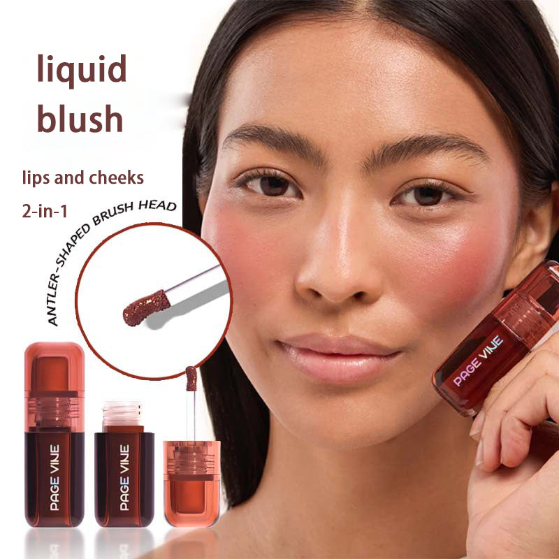 Blush Liquid Rouge Matte Lips Cheeks Natural Highlighter Lip Gloss Blusher Nourishing Antler-shaped Brush Head Makeup