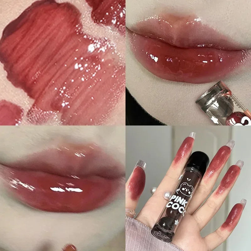 Moisturizing Mirror Lip Glaze Dark Red Brown Non Greasy Water Light Lip Gloss Long-Lasting Non-stick Cup Lightly Liquid Lipstick