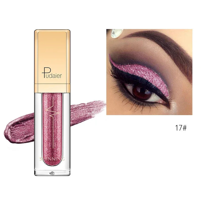 New Liquid Eyeshadow Waterproof Glitter Pigments Purple Gold Metalic Women Beauty Gel Eye Shadow Cream 18 Colors Makeup