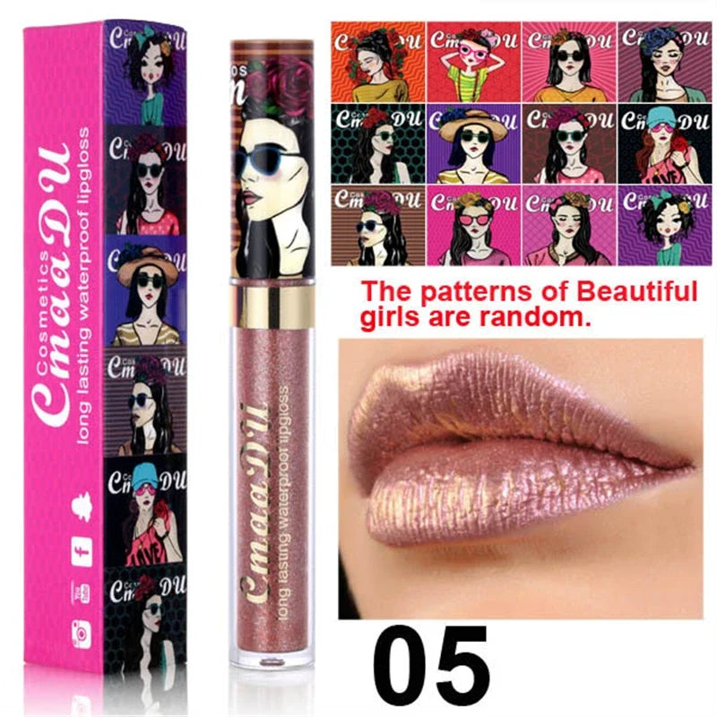 shimmer lip gloss beauty girl diamond glitter lip tint waterproof long lasting 12 color gold flash liquid lipstick makeup