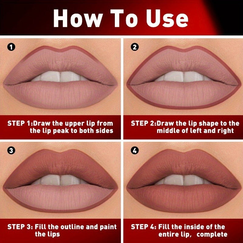 2-in-1 Matte Nude Lip Liner Waterproof Long Lasting Lipstick Pen Pink Purple Velvet Contour Red Lip Tint Line Cosmetic