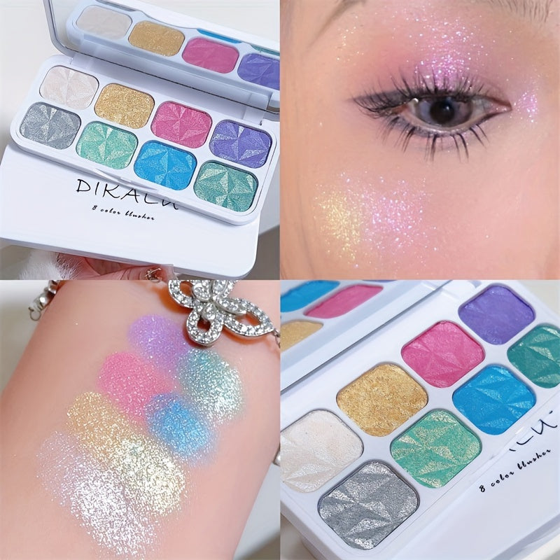 8-Color Glitter Eyeshadow Palette Diamond Shimmer Polarized Eye Makeup 3D Effect High Pigment Long-Lasting  Waterproof