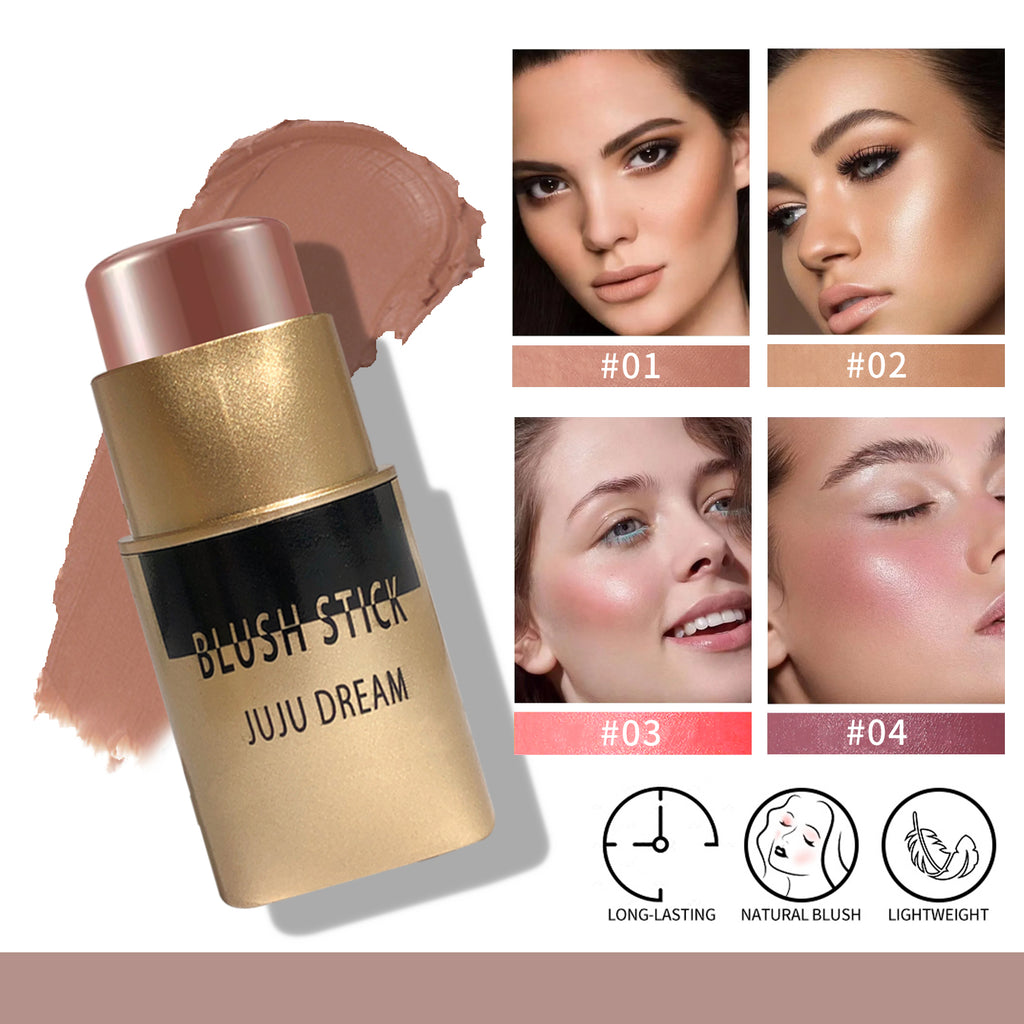 Golden lustrous blush stick with a contour stick   featuring a blend of bronze powder and blush   a facial contour pen