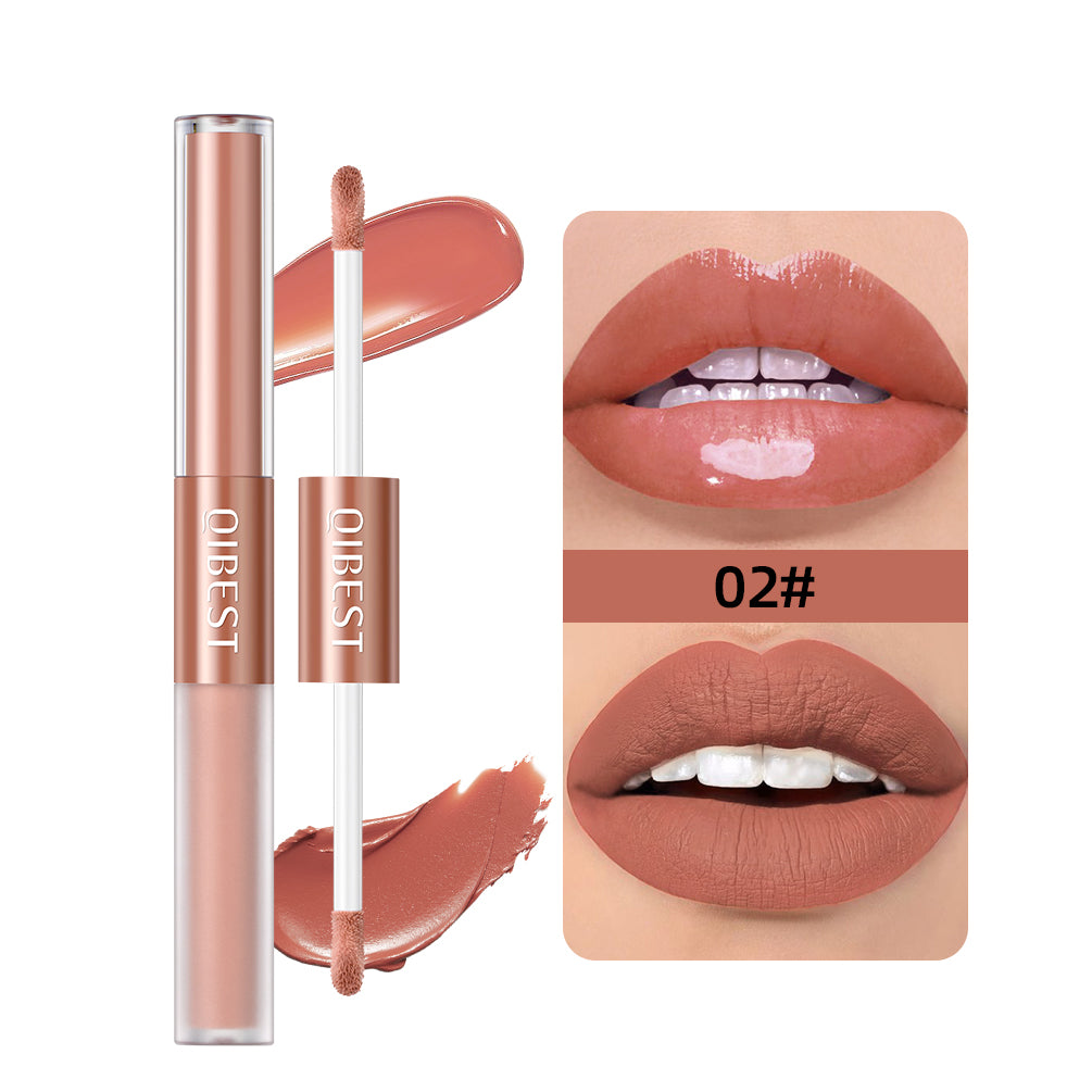 2 In 1 Matte Liquid Lipstick And Mirror Lipgloss Cosmetic Waterproof Lip Glaze Double Head Long-lasting Lip Tint Makeup