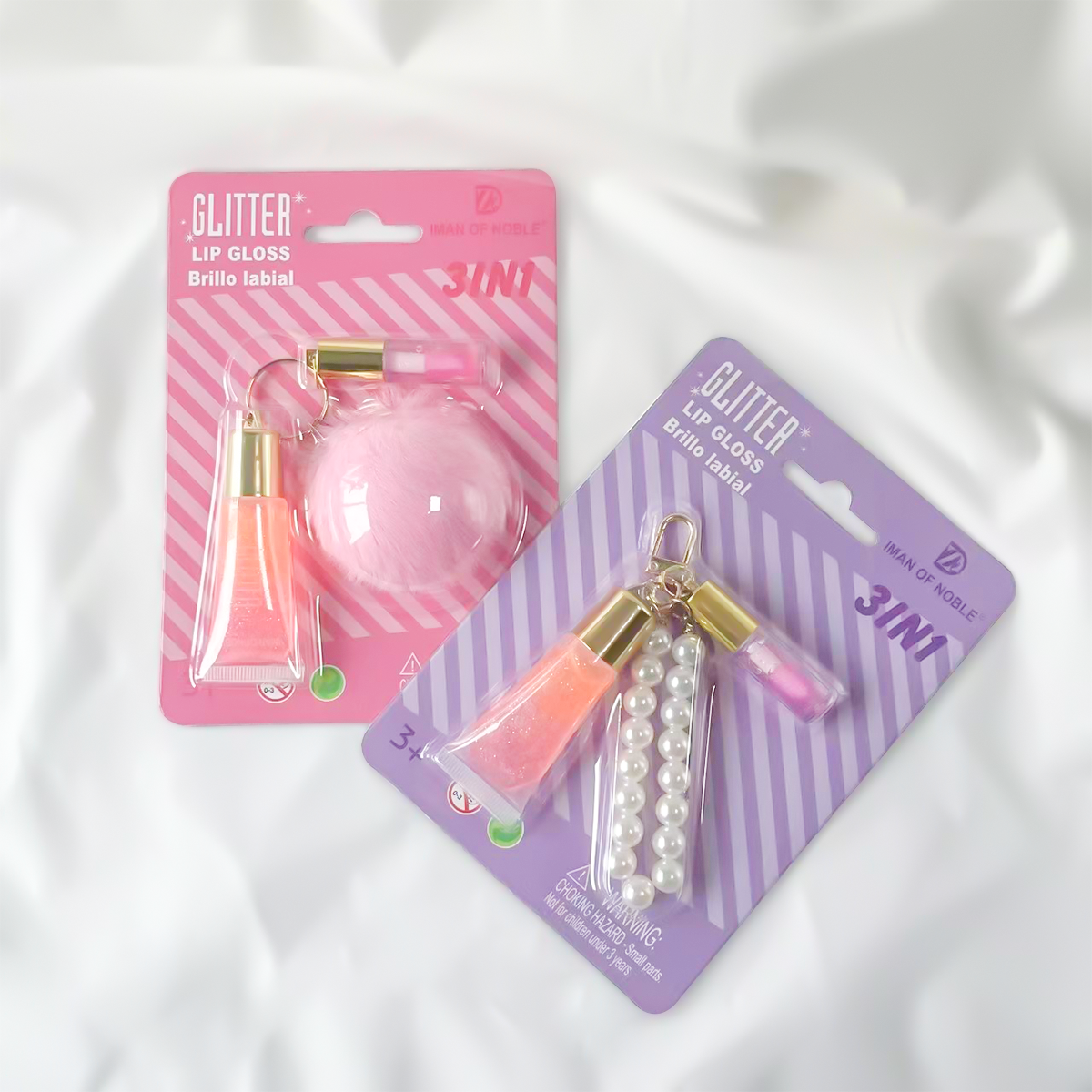 2PCS Warm Change Lip Gloss Set with Pearl Pendant 3-in-1 Lip Oil Lipstick Valentine's Day Gift Lip Gloss