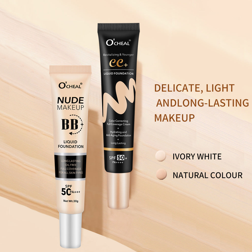 BB Cream Face Full Concealer Brighten Makeup Base CC Cream Longlasting Liquid Foundation Cream for Waterproof Face High Coverage