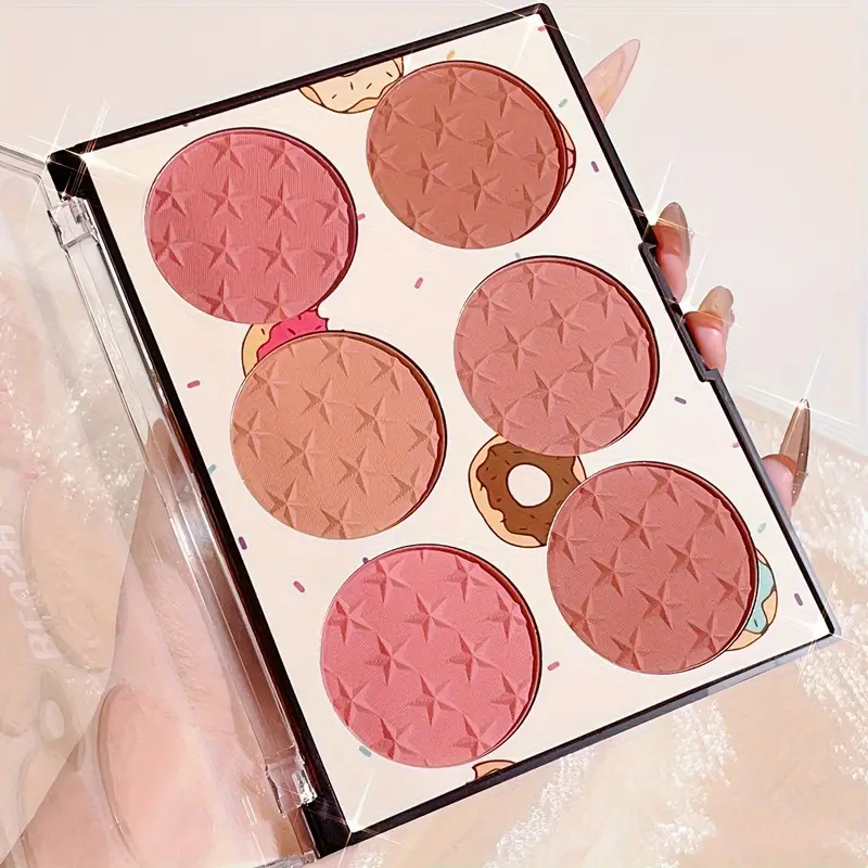 6-color blush palette matte waterproof natural long-lasting high-pigment brightening cute star print blush