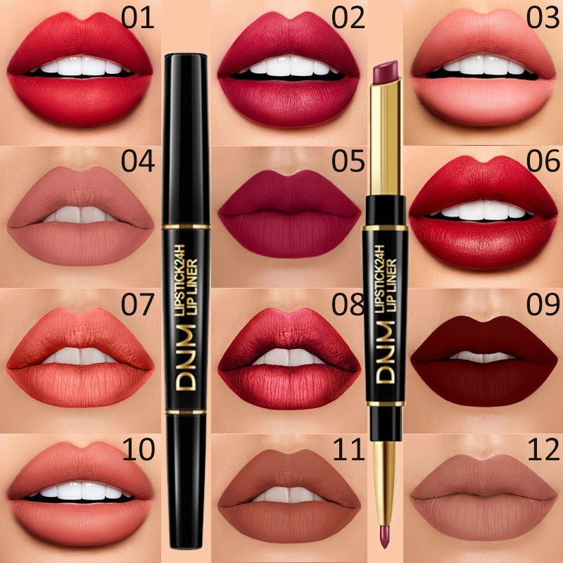12 Colors Matte Lipstick Lip Liner 2 In 1 Lasting Makeup Double Head Lipliner Lip Stain Durable Waterproof Lip Cosmetic Tool
