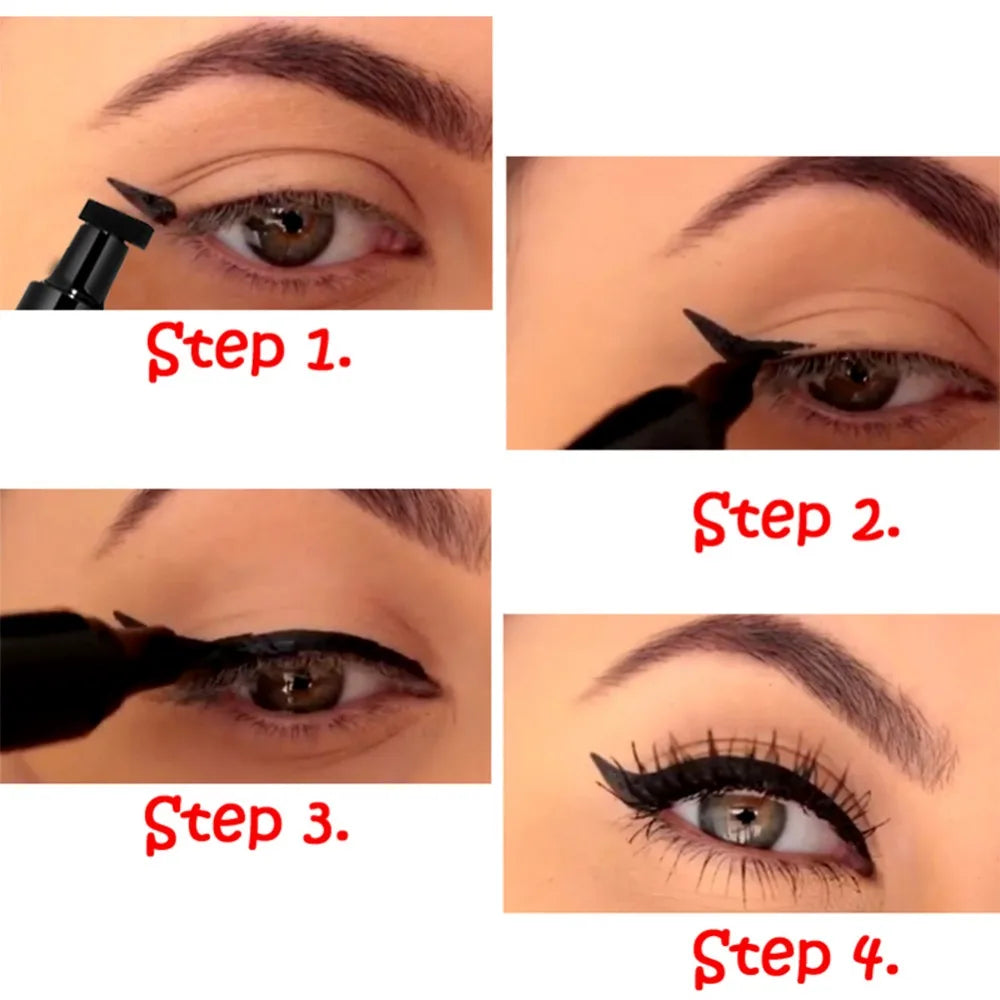 Dual End Black Liquid Eyeliner Pencil Pro Waterproof Long Lasting Makeup Eye Liner Pen+ Cat Line Eye Makeup Stencils
