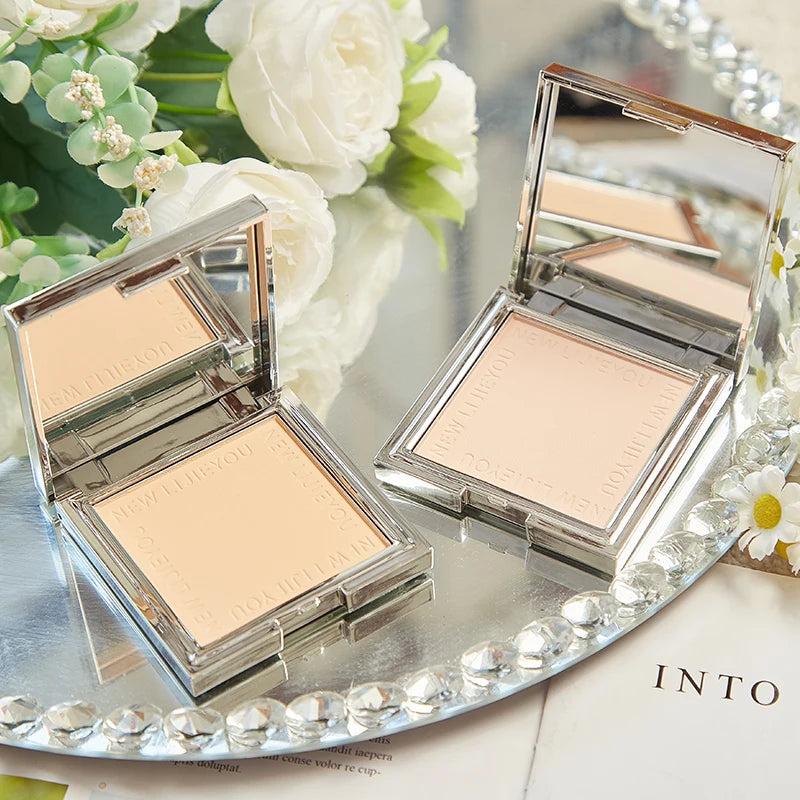 Waterproof powder with mirror  durable makeup full face coverage compact powder cosmetics base 3 colors