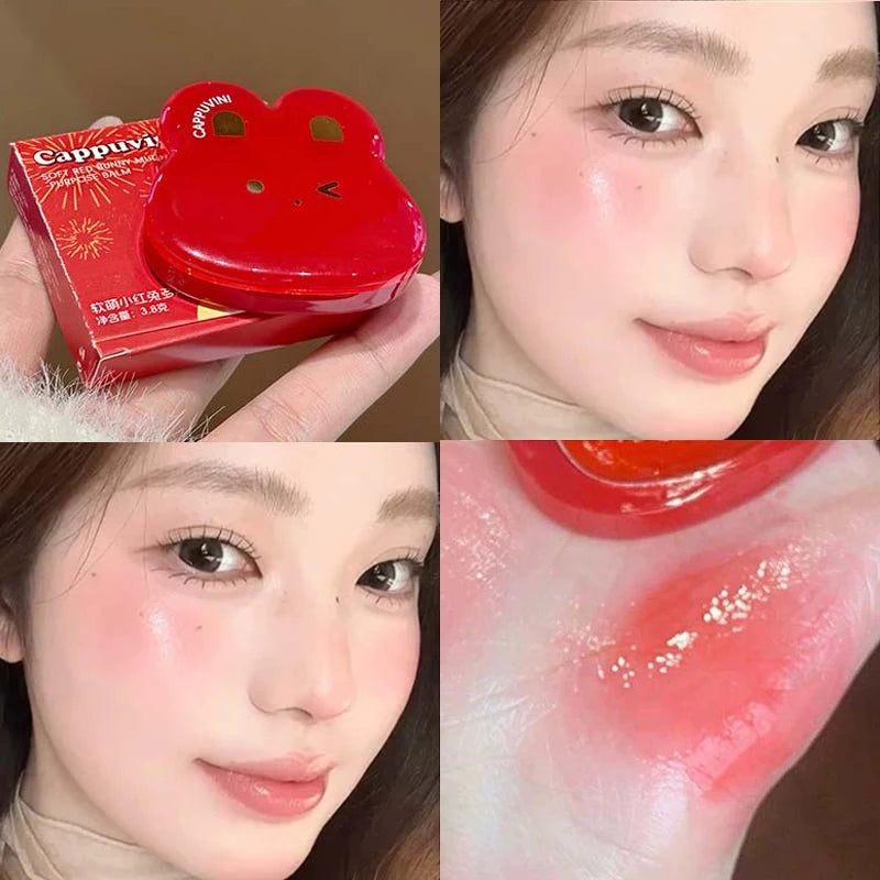 Cute Rabbit Water Gloss Cheek Cream Monochrome Blush Paste Mud Pink Tint Brighten Cheek Contour Rouge Waterproof Makeup Blusher