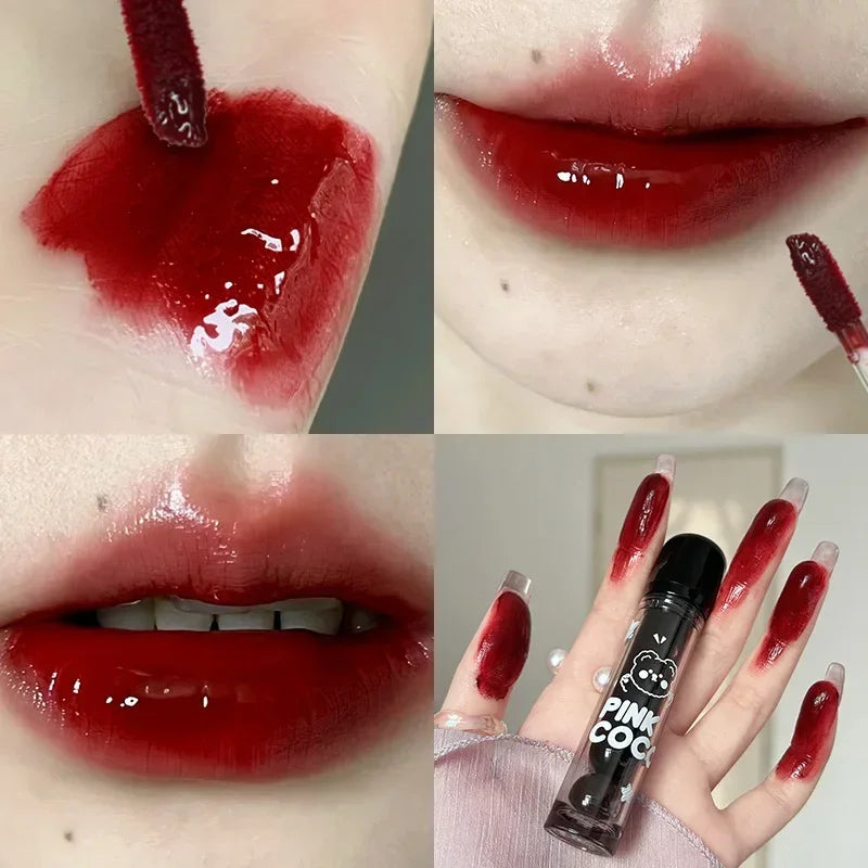 Moisturizing Mirror Lip Glaze Dark Red Brown Non Greasy Water Light Lip Gloss Long-Lasting Non-stick Cup Lightly Liquid Lipstick